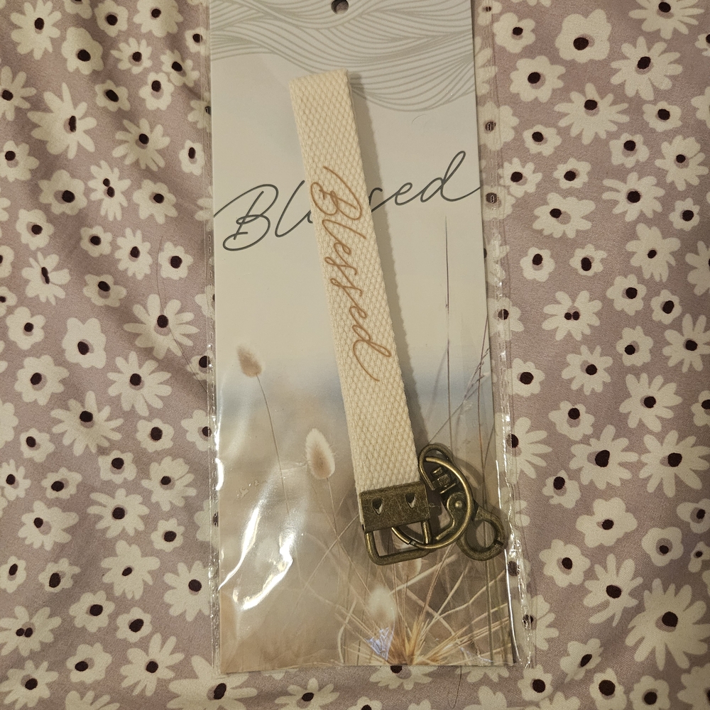 Blessed Keychain with Cream Strap